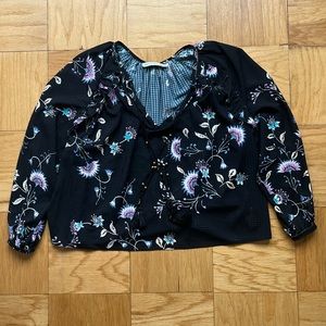 Rebecca Minkoff Black Floral Ruffle V-Neck Blouse